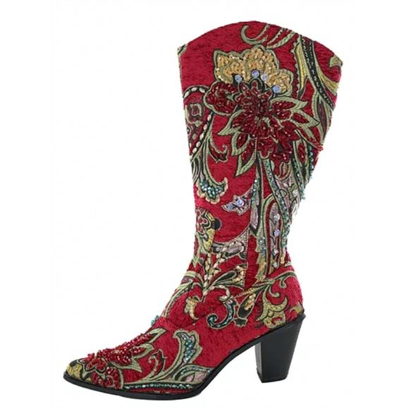 NEW HELEN'S HEART crystal embellished boot in red - Picture 1 of 6